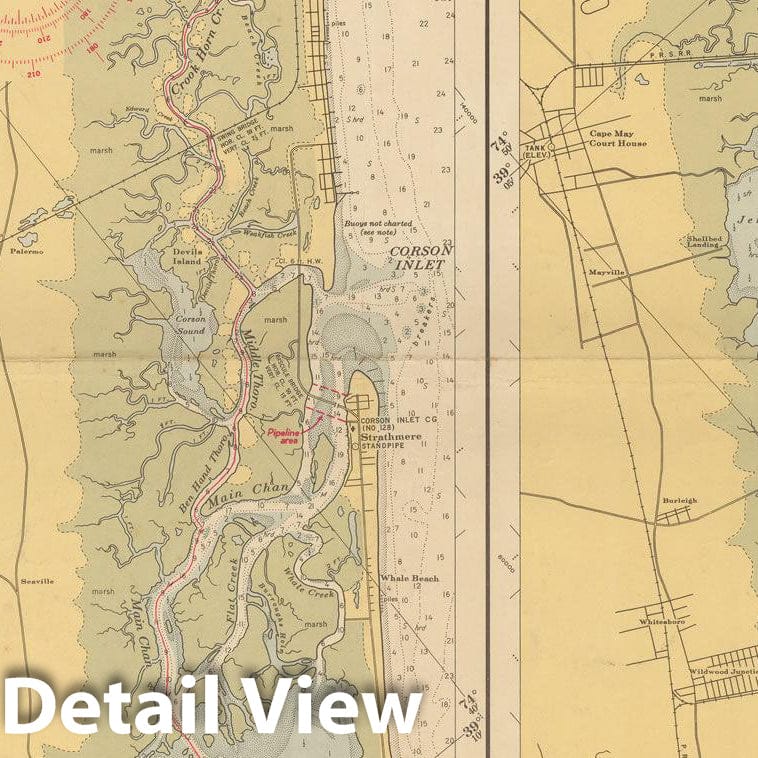 Historic Map : Coastal Charts - New Jersey Intracoastal: Longport to Cape May 1950 , Vintage Wall Art