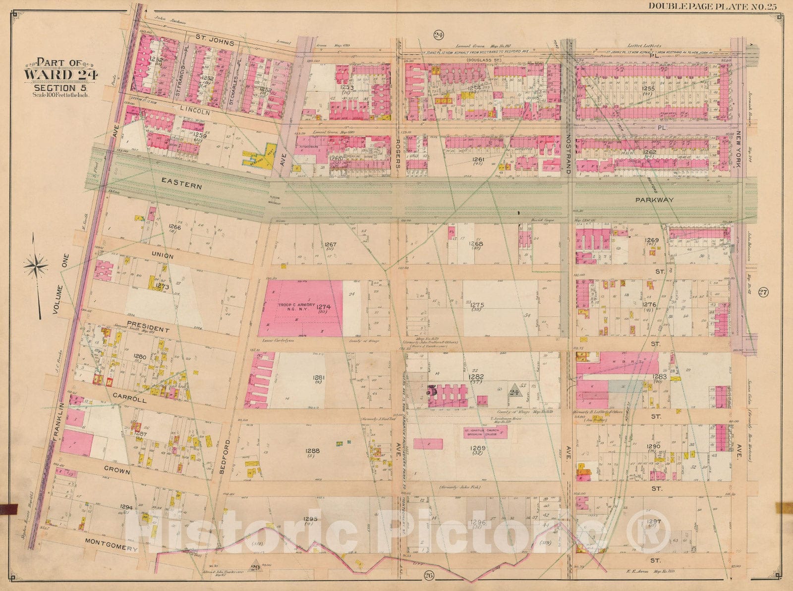 Historic Map : Brooklyn 1904 Plate 025 , Atlas Borough of Brooklyn , Vintage Wall Art