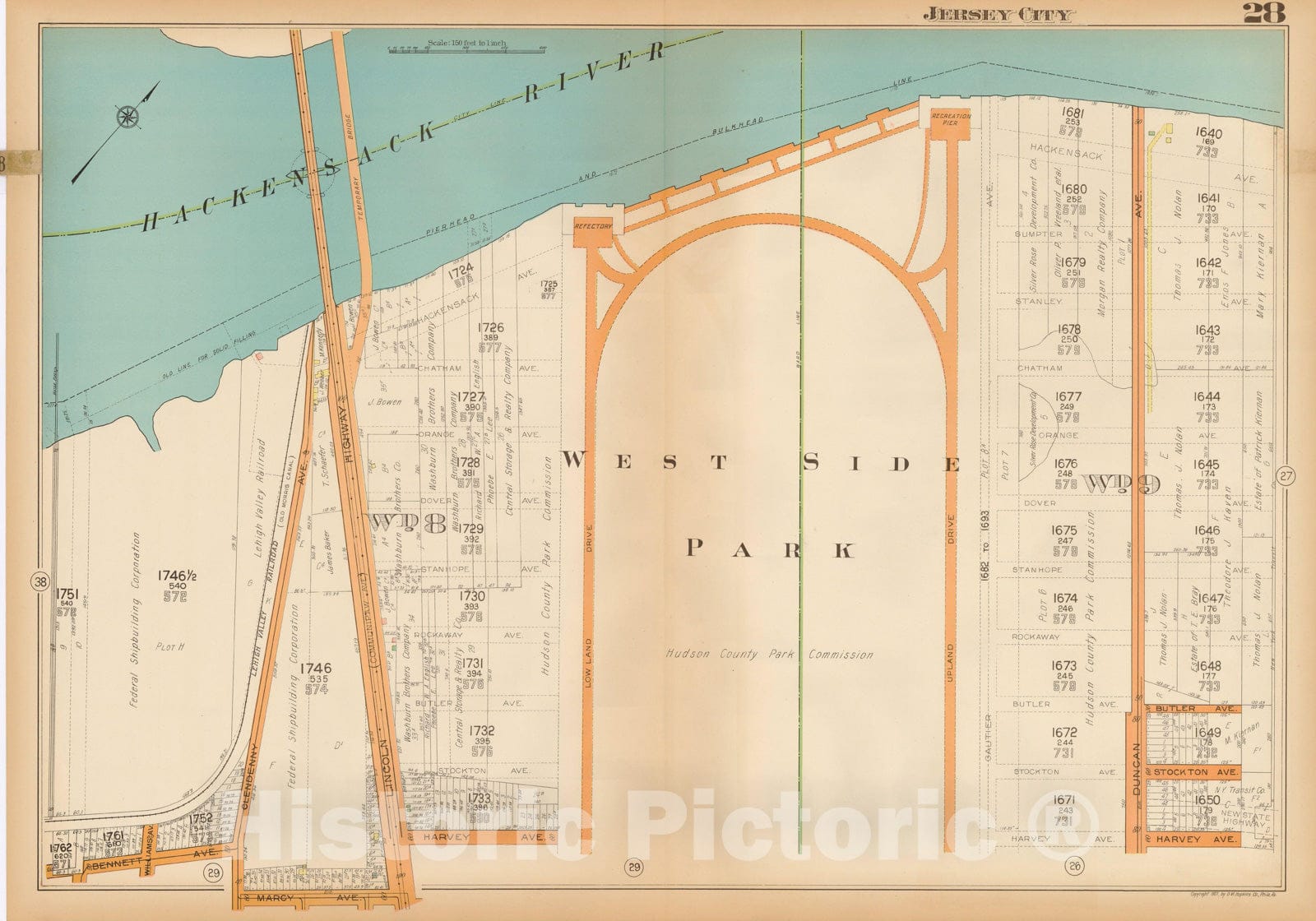 Historic Map : Plat Book of Jersey City, 1928 Plate 028 , Vintage Wall Art