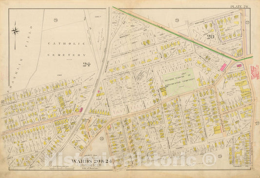 Historic Map : Atlas City of Boston, Vol. 5, Dorchester, Dorchester 1898 Plate 024 , Vintage Wall Art