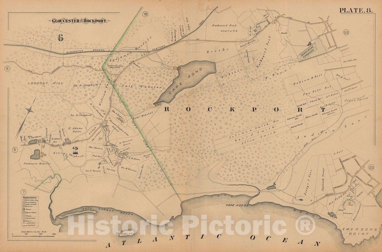 Historic Map : Atlas City of Gloucester and Town of Rockport, Gloucester & Rockport 1884 Plate 008 , Vintage Wall Art