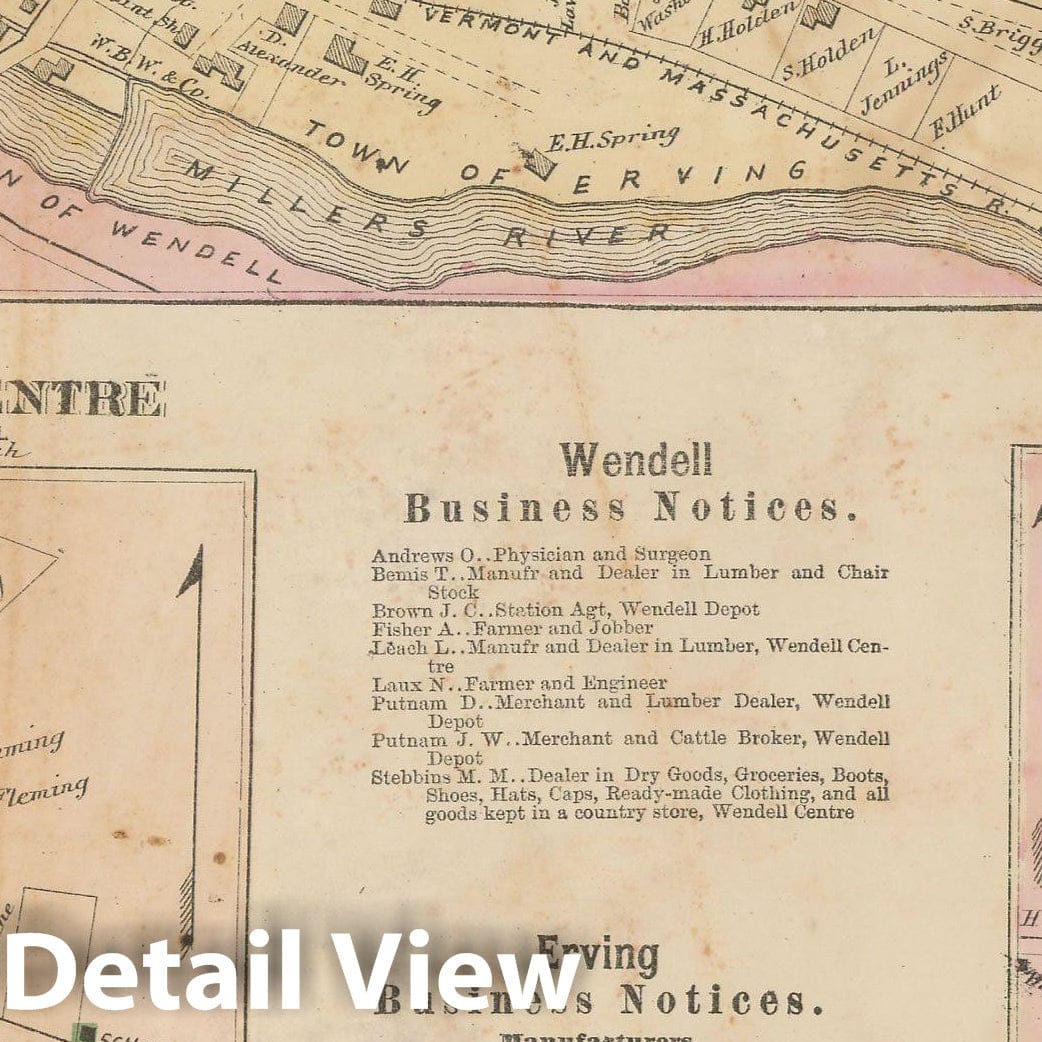 Historic Map : Atlas of Franklin Co. Massachusetts, Erving & Orange & Wendell 1871 , Vintage Wall Art