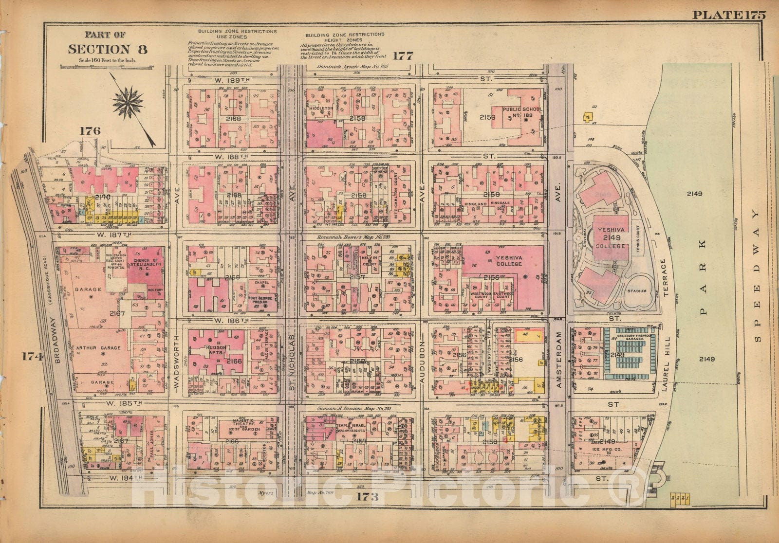 Historic Map : Land Book of the Borough of Manhattan, City of NY, Manhattan 1925 Plate 175 , Vintage Wall Art
