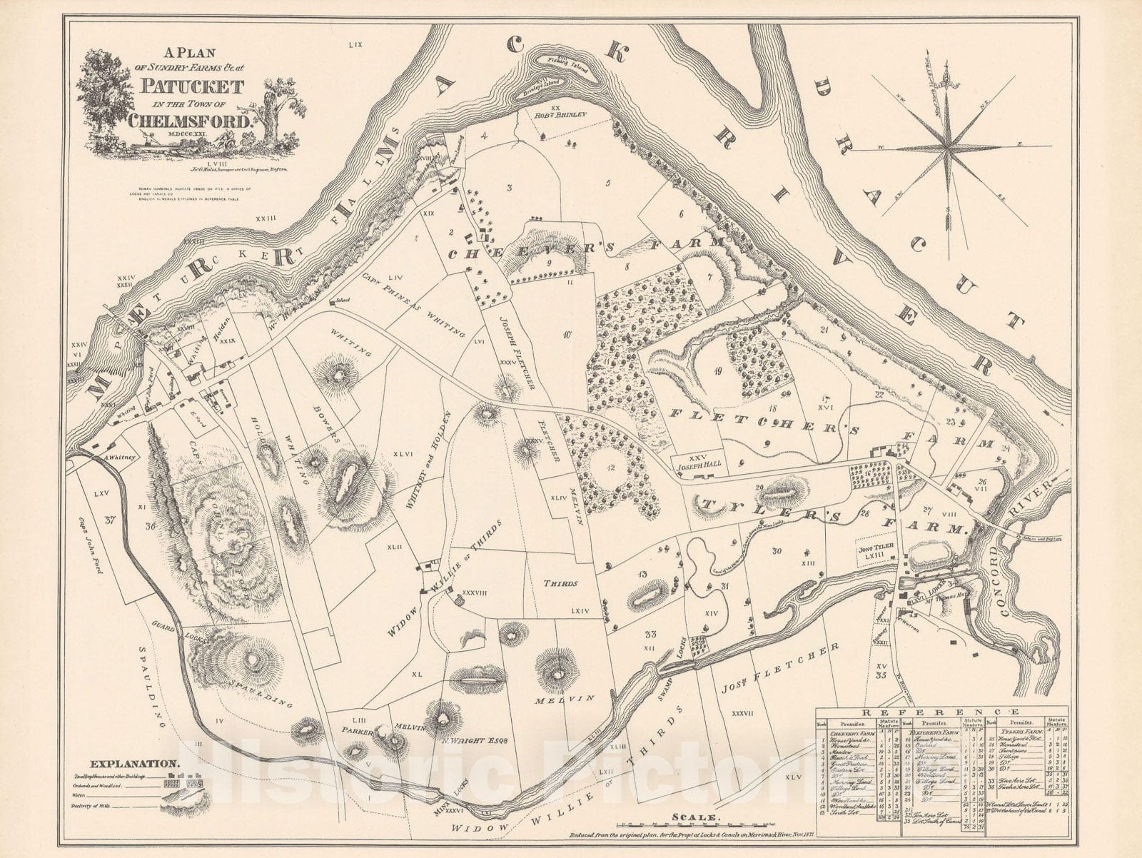 Historic Map : Chelmsford & Lowell 1871 , Vintage Wall Art