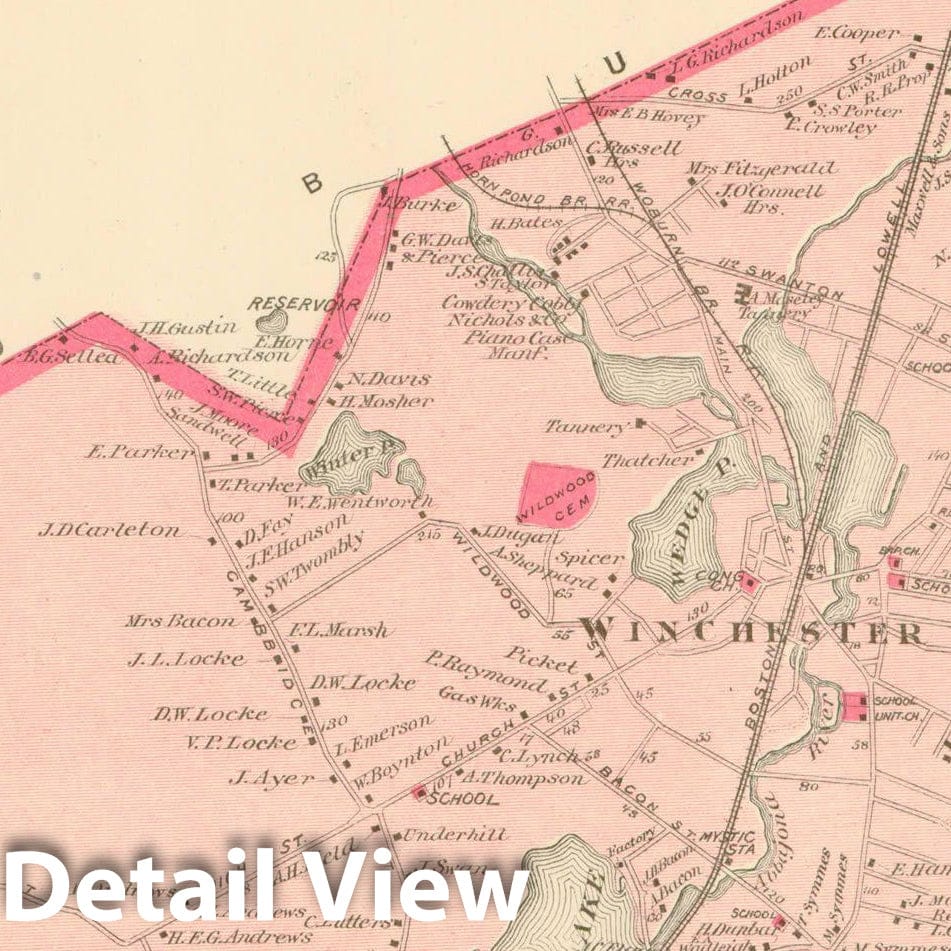 Historic Map : County Atlas of Middlesex Massachusetts, Winchester 1875 , v2, Vintage Wall Art