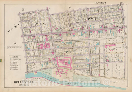 Historic Map : Atlas of Bloomfield, Belleville and Nutley; Essex County Vol D, Belleville 1932 Plate 023 , Vintage Wall Art