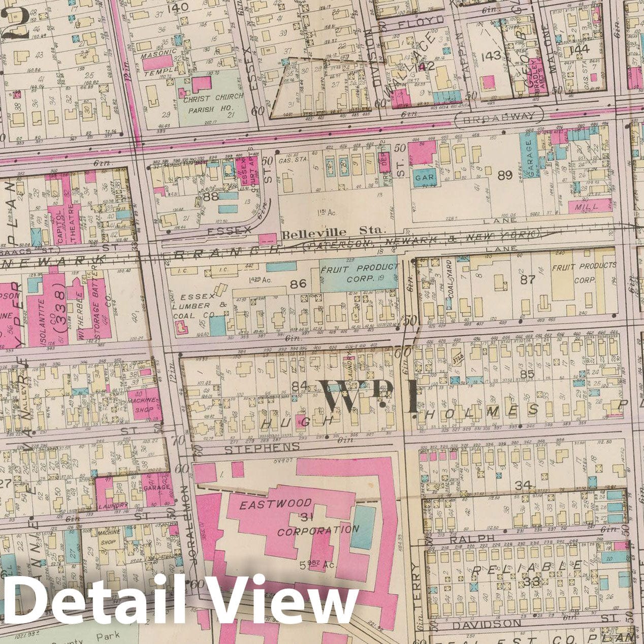 Historic Map : Atlas of Bloomfield, Belleville and Nutley; Essex County Vol D, Belleville 1932 Plate 023 , Vintage Wall Art