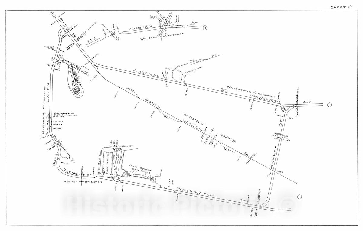 Historic Map : Boston Elevated Railway Track Plans, Watertown 1899-1915 Plate 012 , Vintage Wall Art
