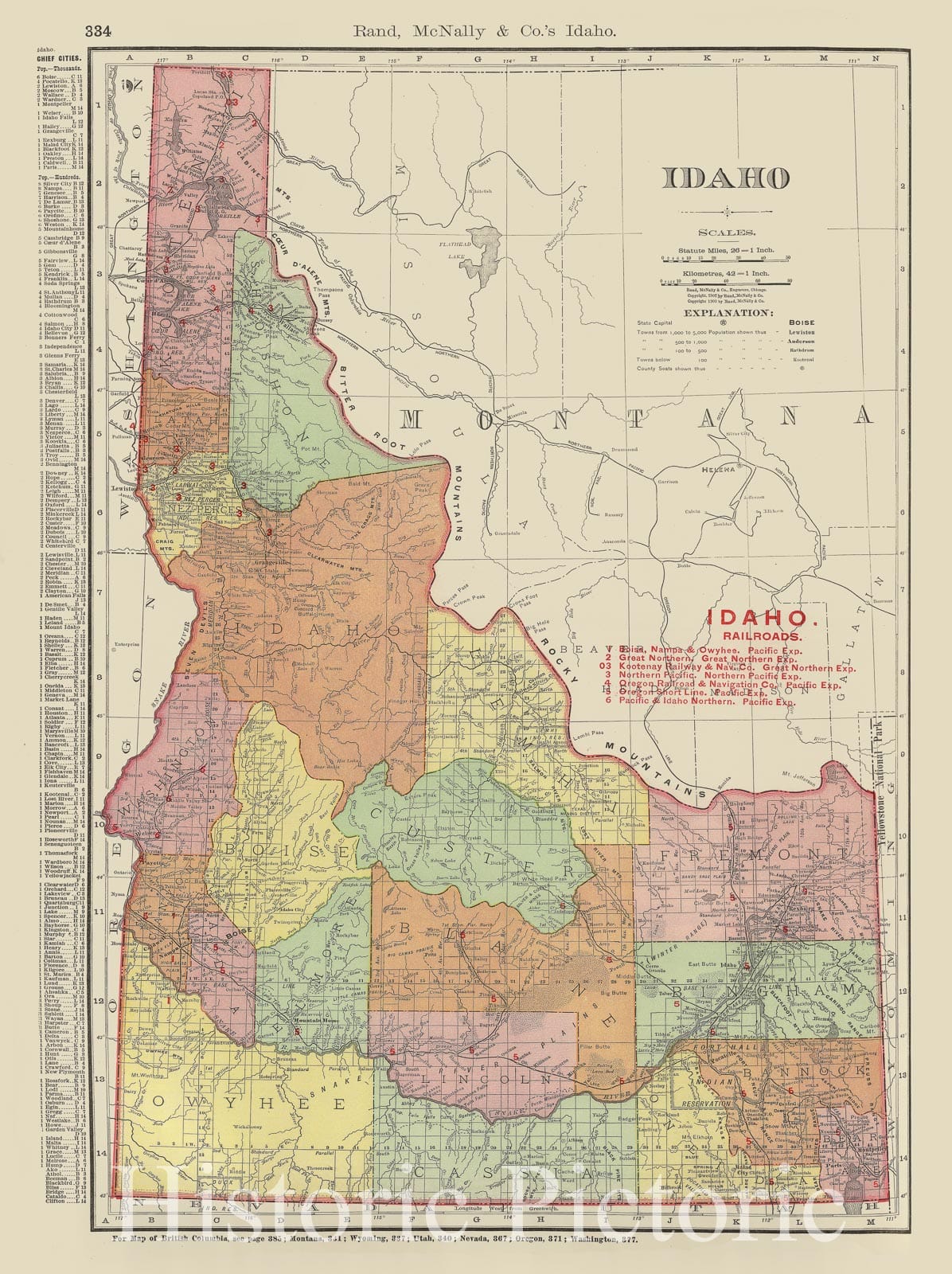 Historic Map : Idaho 1903 , Rand McNally Business Atlas , Vintage Wall Art