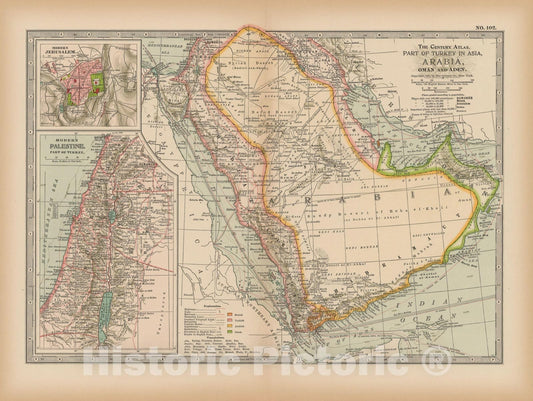 Historic Map : Arabia & Palestine & Oman & Saudi Arabia 1897 , The Century Atlas World , Vintage Wall Art