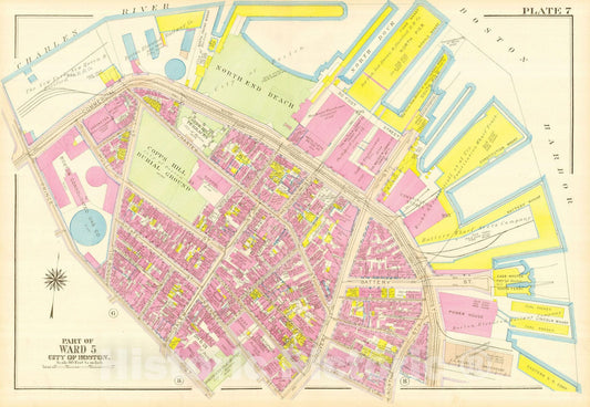 Historic Map : Atlas City of Boston, Boston Proper and Back Bay, Boston 1917 Plate 007 , Vintage Wall Art