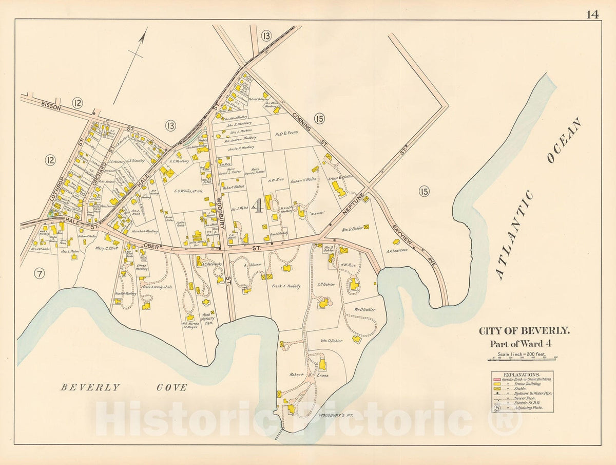 Historic Map : Beverly 1907 Plate 014 , Atlas City of Beverly , Vintage Wall Art