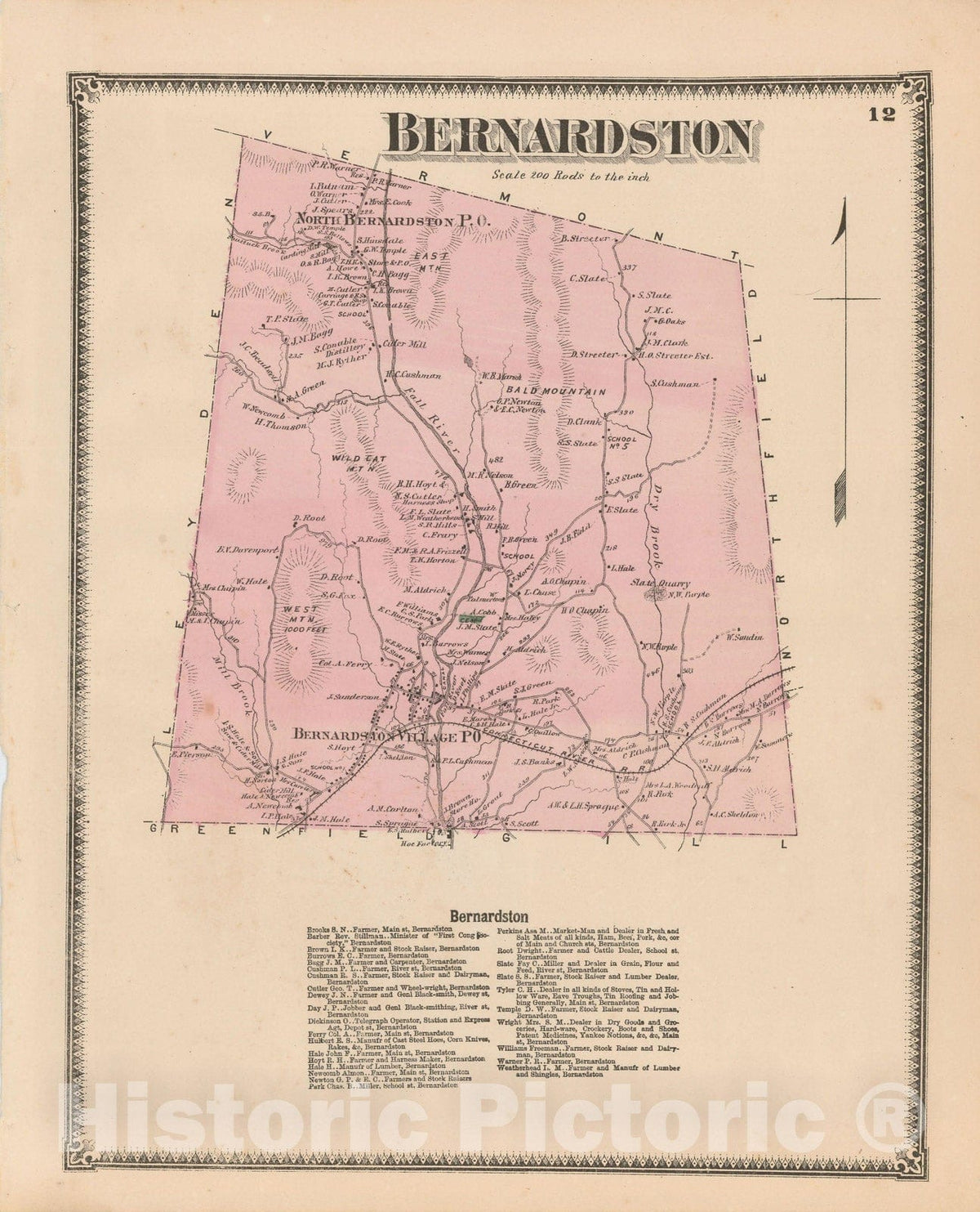 Historic Map : Atlas of Franklin Co. Massachusetts, Bernardston 1871 , v2, Vintage Wall Art