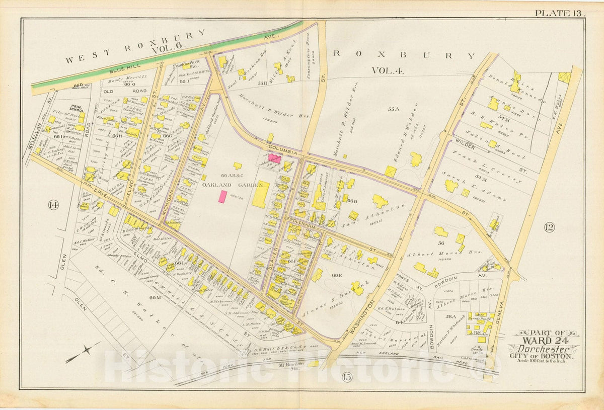 Historic Map : Atlas City of Boston, Vol. 5, Dorchester, Dorchester 1889 Plate 013 , Vintage Wall Art