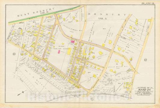 Historic Map : Atlas City of Boston, Vol. 5, Dorchester, Dorchester 1889 Plate 013 , Vintage Wall Art