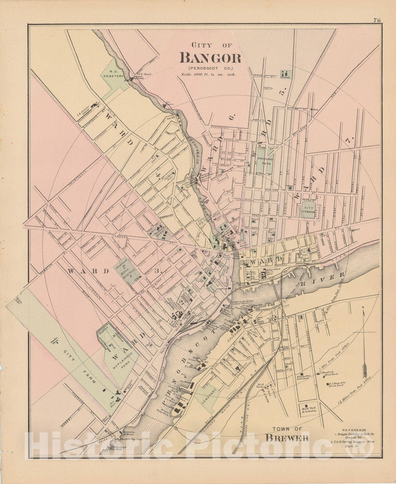 Historic Map : Atlas of Maine, Bangor 1885 , Vintage Wall Art