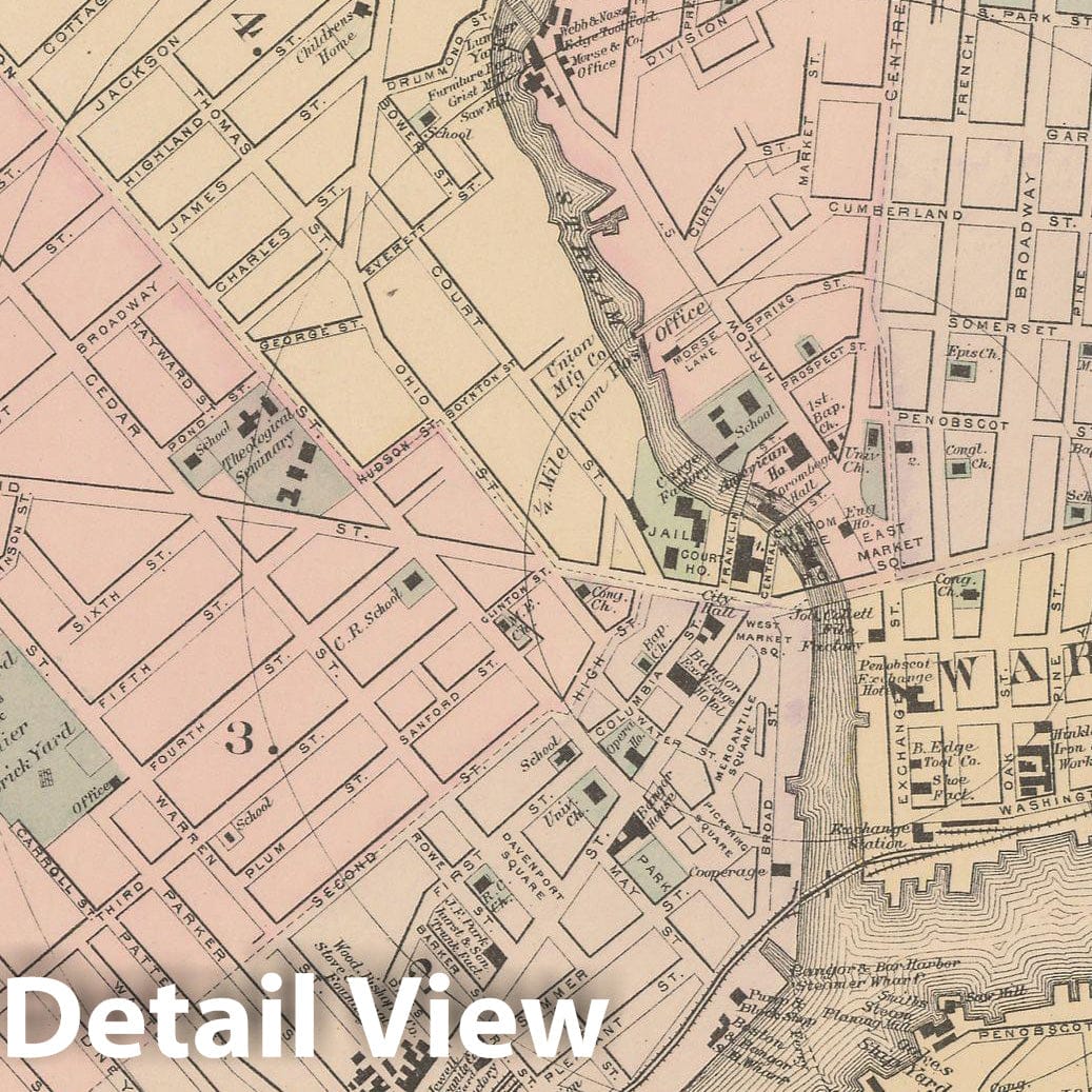 Historic Map : Atlas of Maine, Bangor 1885 , Vintage Wall Art