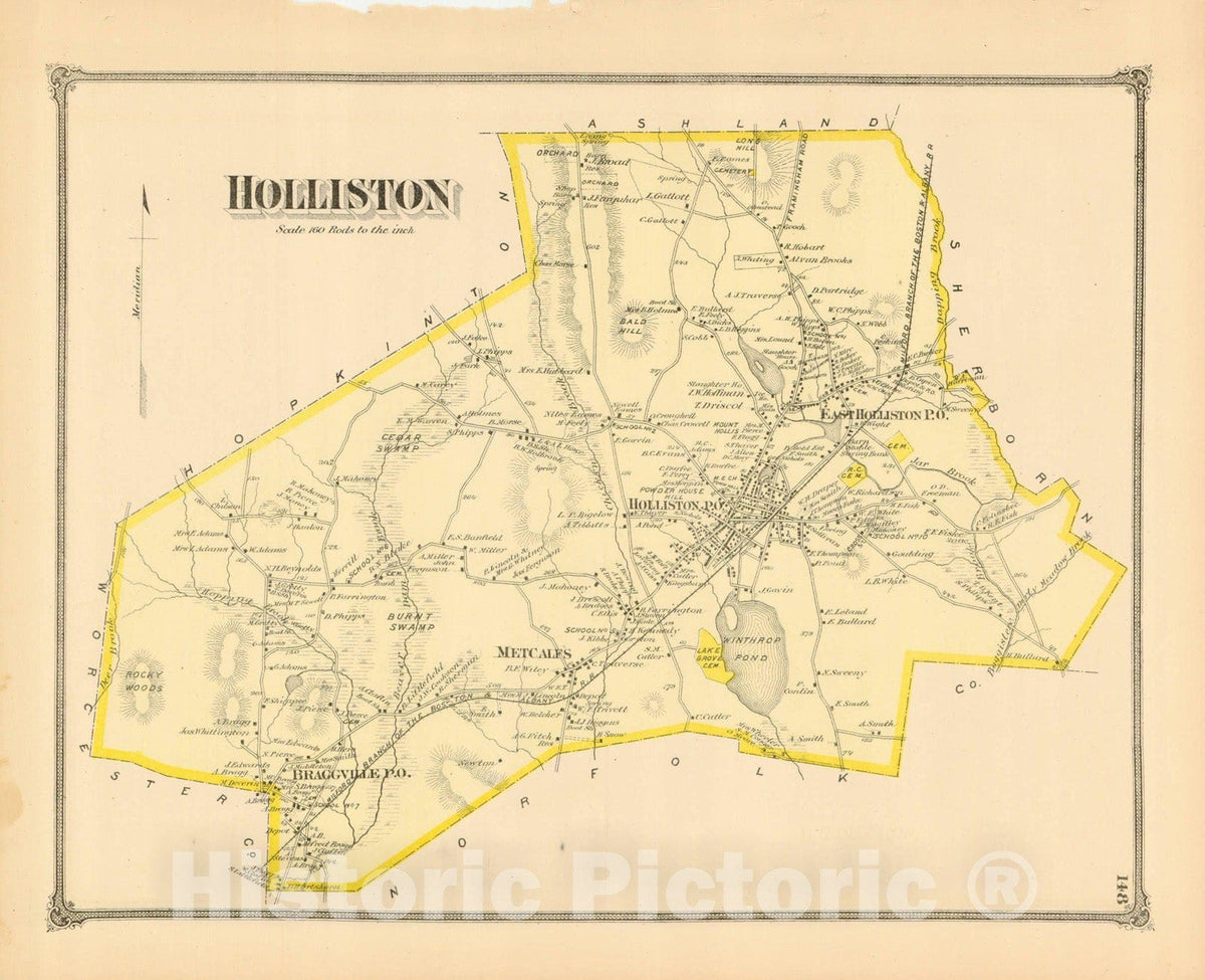 Historic Map : County Atlas of Middlesex Massachusetts, Holliston 1875 , v2, Vintage Wall Art