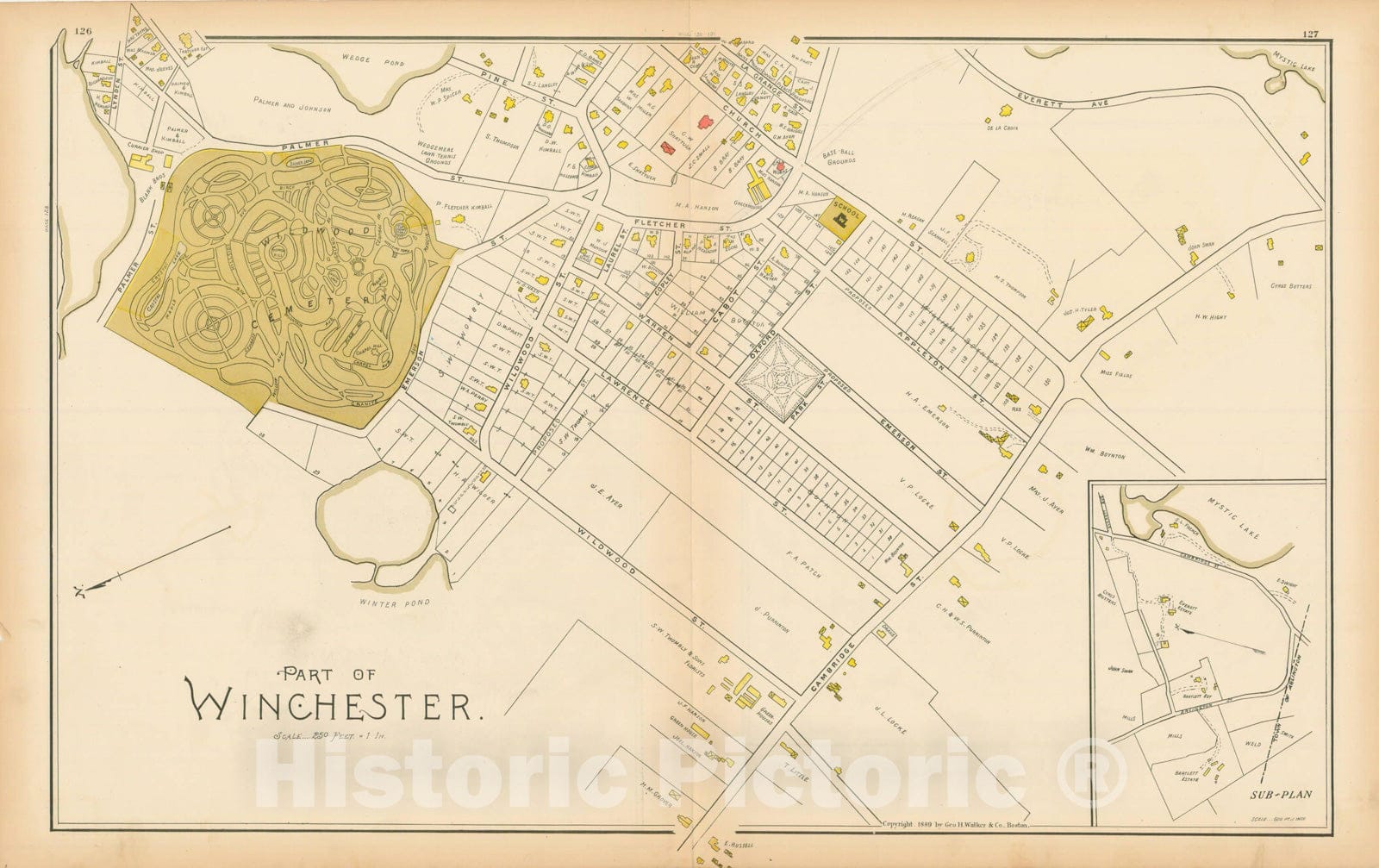 Historic Map : Atlas of Middlesex County, Massachusetts, Winchester 1889 , v3, Vintage Wall Art