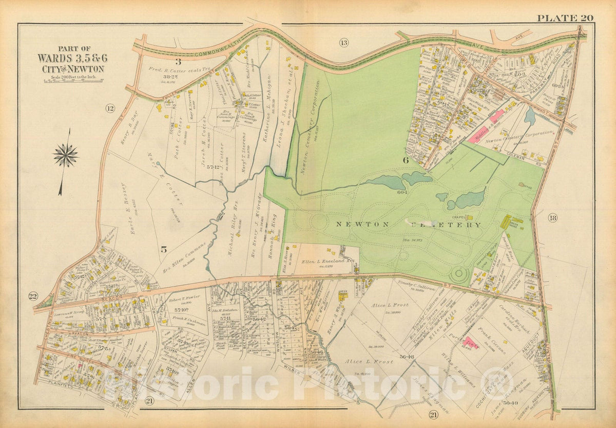 Historic Map : Atlas City of Newton Massachusetts 1917 Plate 020 , Vintage Wall Art
