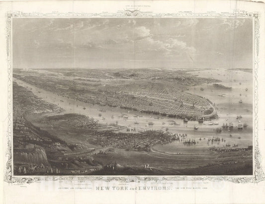 Historic Map : New York City 1868 Bird's Eye View , Vintage Wall Art
