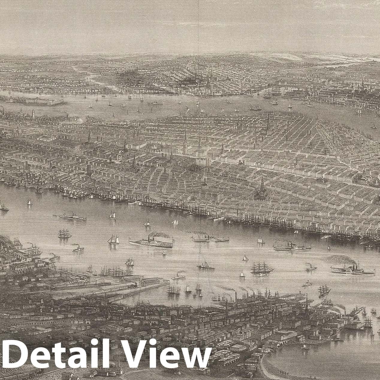 Historic Map : New York City 1868 Bird's Eye View , Vintage Wall Art