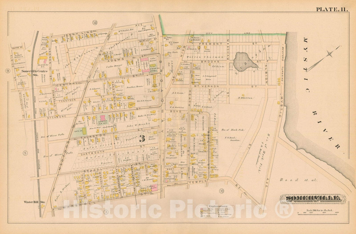 Historic Map : Atlas of Somerville Massachusetts, Somerville 1884 Plate 011 , Vintage Wall Art