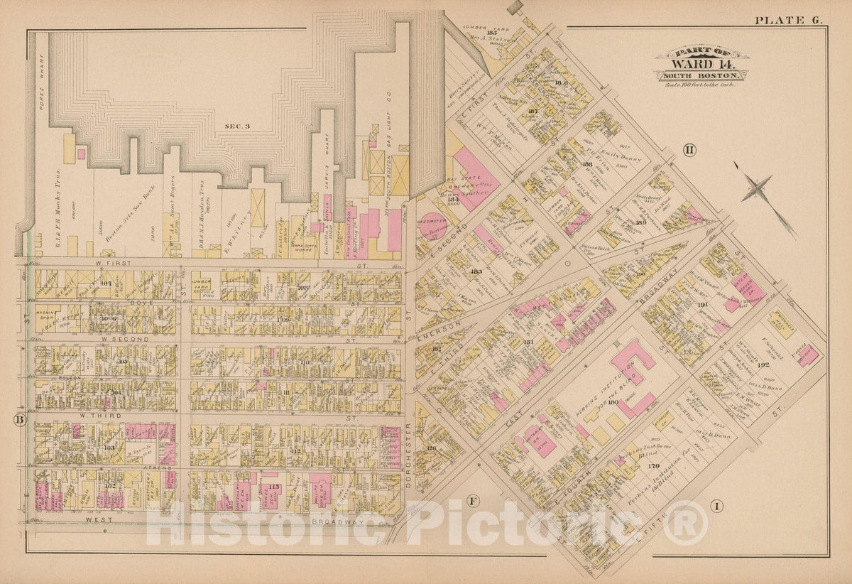 Historic Map : Atlas of South Boston, South Boston 1884 Plate G , Vintage Wall Art