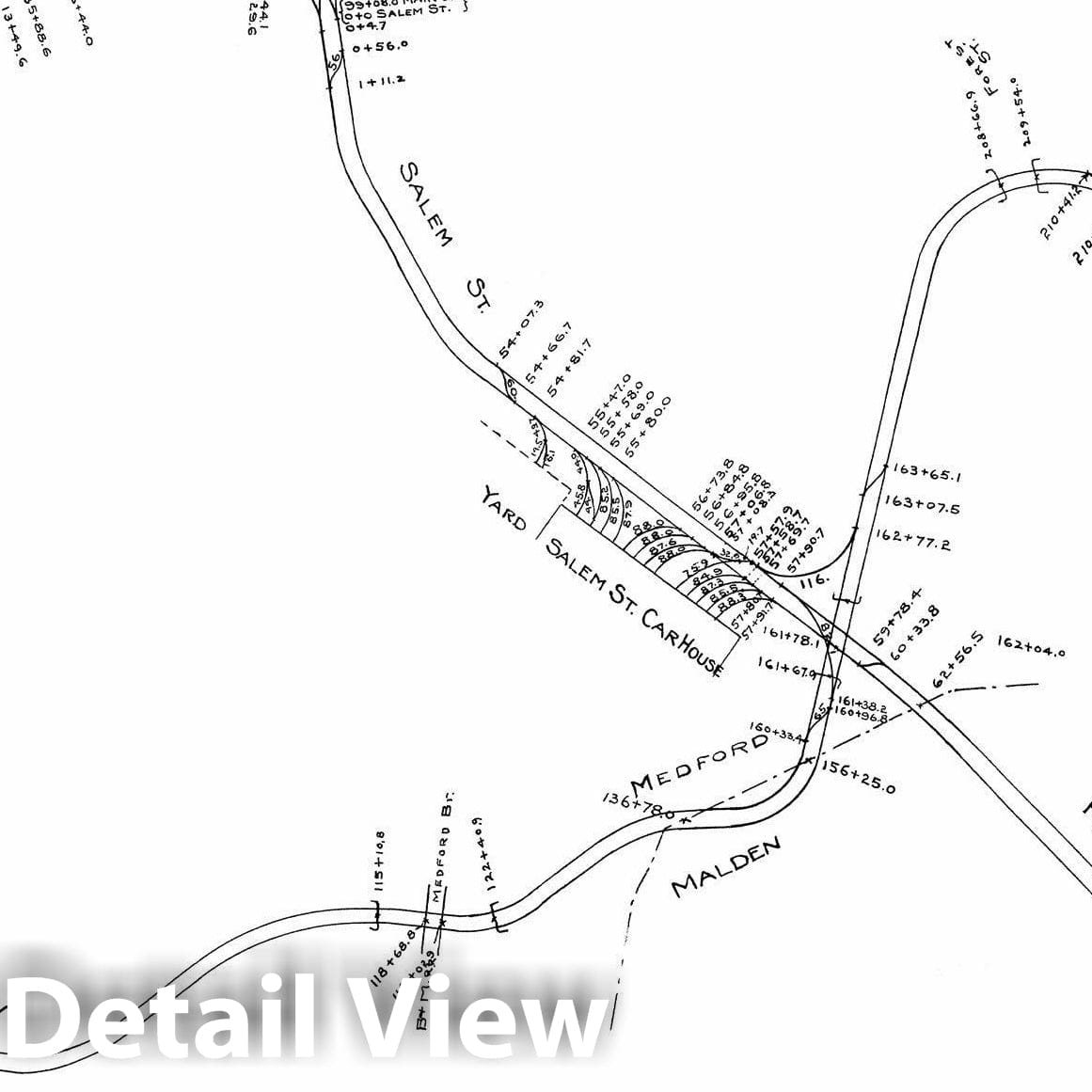 Historic Map : Boston Elevated Railway Track Plans, Medford 1899-1915 Plate 024 , Vintage Wall Art