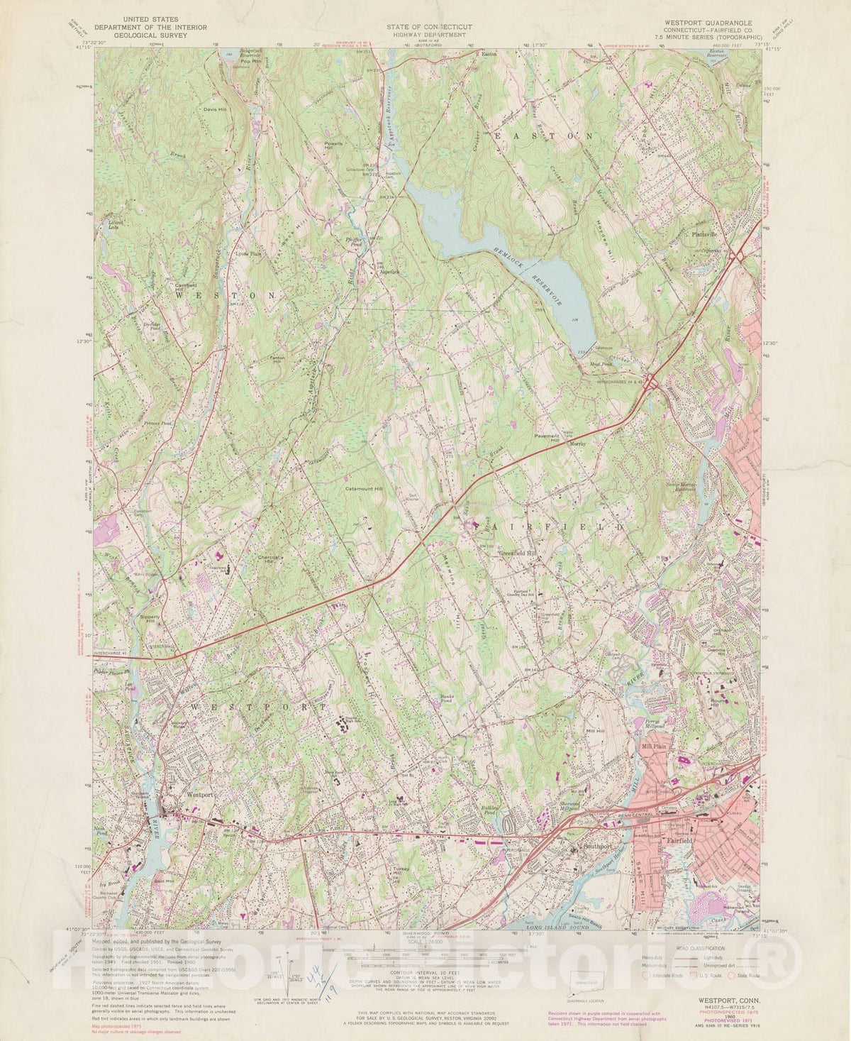 Historic Map : USGS 7.5 Minute Sheets and Quadrangles, Westport 1975 Topographic Map , Vintage Wall Art