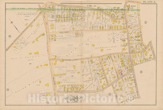 Historic Map : Atlas City of Boston, West Roxbury, Jamaica Plain 1890 Plate 003 , Vintage Wall Art