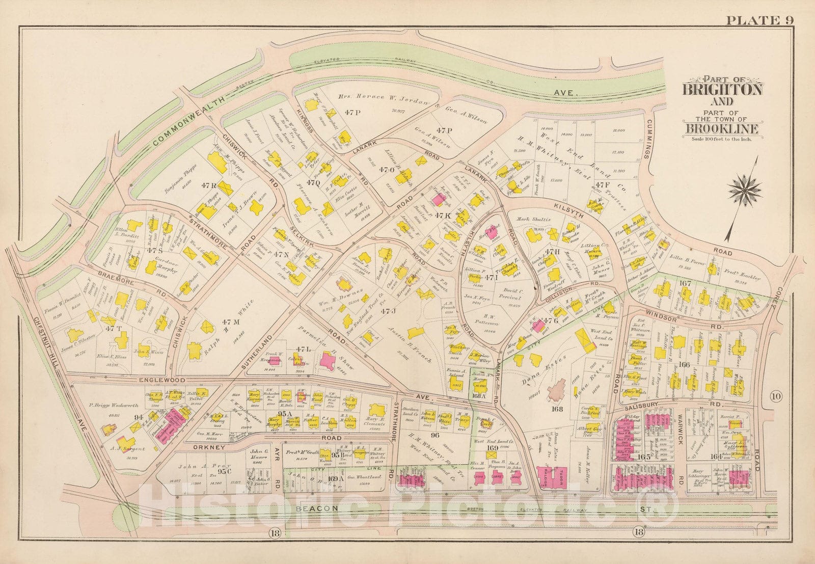 Historic Map : Atlas Town of Brookline, Brookline 1907 Plate 009 , Vintage Wall Art