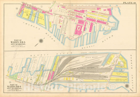 Historic Map : Atlas City of Boston: Charlestown and East Boston, Charlestown 1912 Plate 019 , Vintage Wall Art