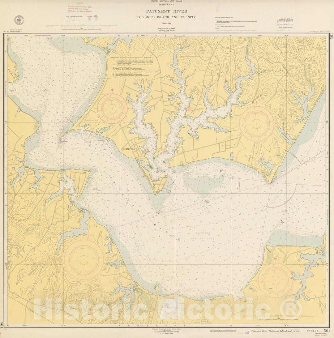 Historic Map : Coastal Charts - Maryland: Patuxent River, Solomons Island 1951 , Vintage Wall Art