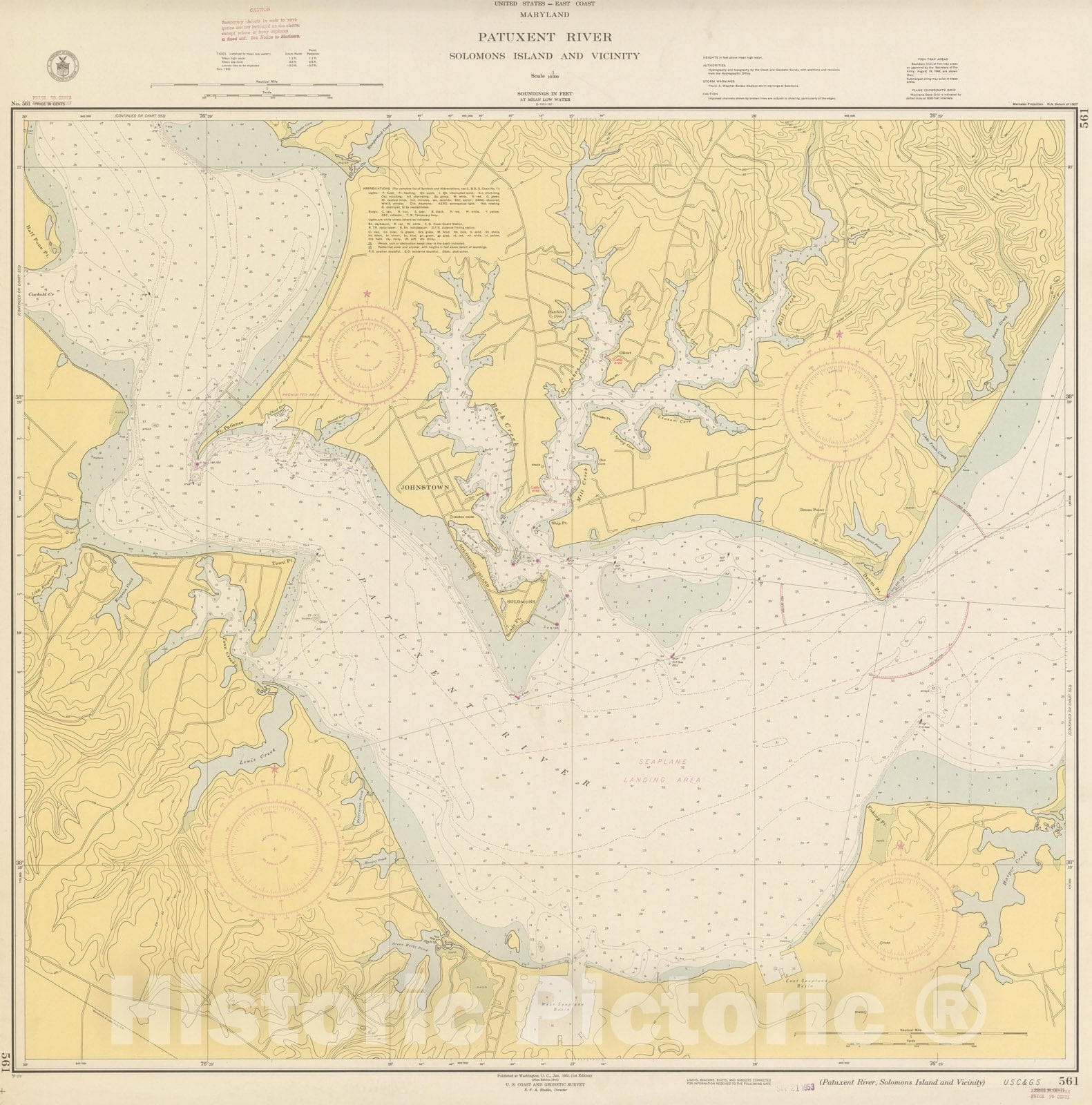 Historic Map : Coastal Charts - Maryland: Patuxent River, Solomons Island 1951 , Vintage Wall Art