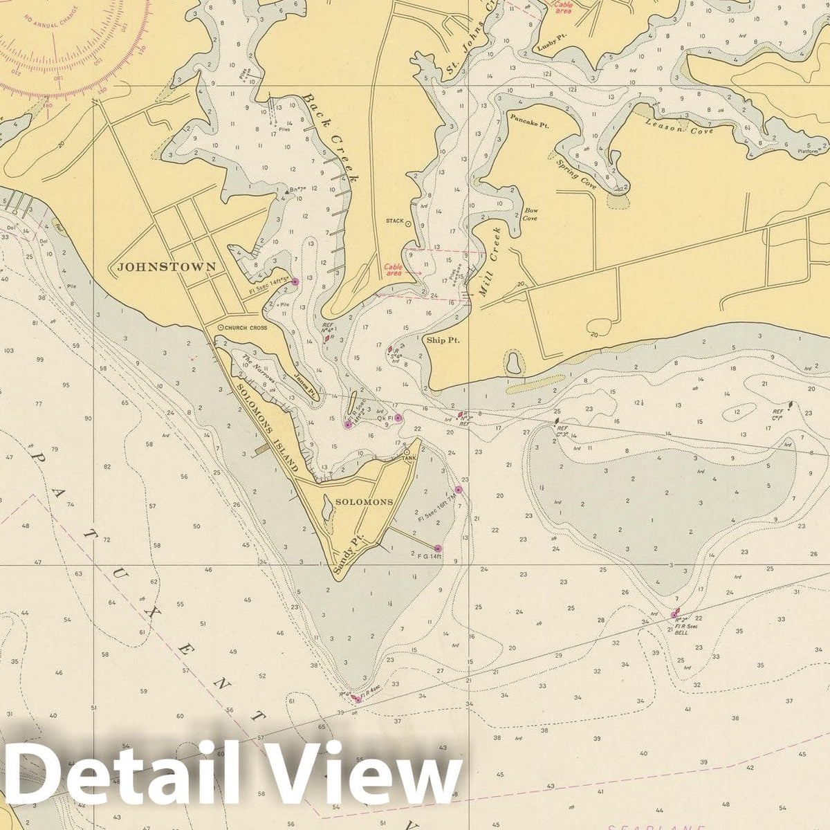 Historic Map : Coastal Charts - Maryland: Patuxent River, Solomons Island 1951 , Vintage Wall Art