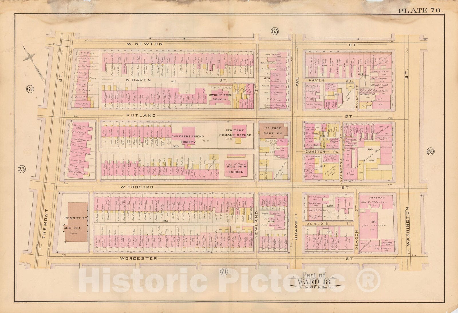 Historic Map : Atlas City of Boston, City Proper, Vol. 2, Boston 1888 Plate 070 , Vintage Wall Art