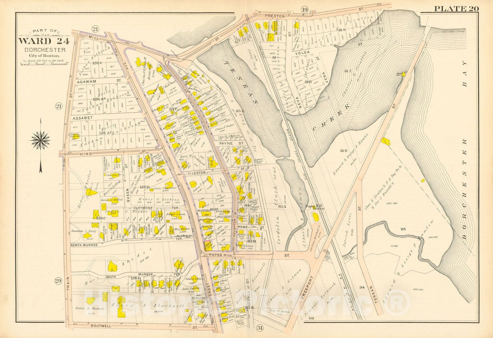 Historic Map : Atlas City of Boston, Vol. 5, Dorchester, 4th Ed., Dorchester 1904 Plate 020 , Vintage Wall Art