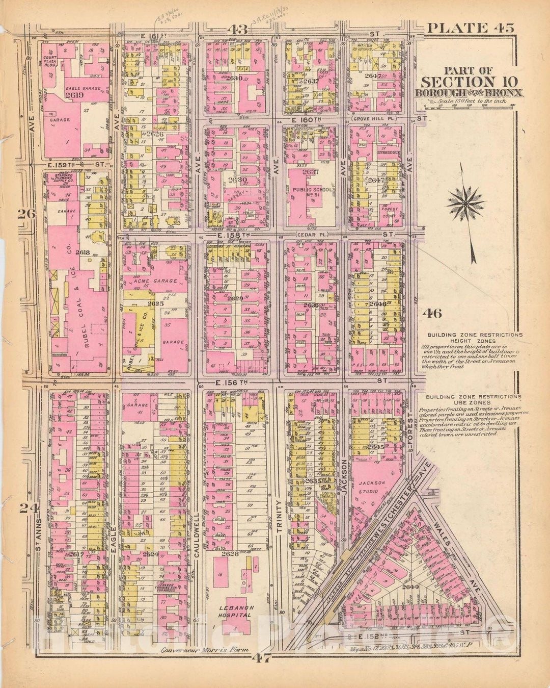 Historic Map : Borough of The Bronx, Sections 9-13, The Bronx 1928 Plate 045 , Vintage Wall Art