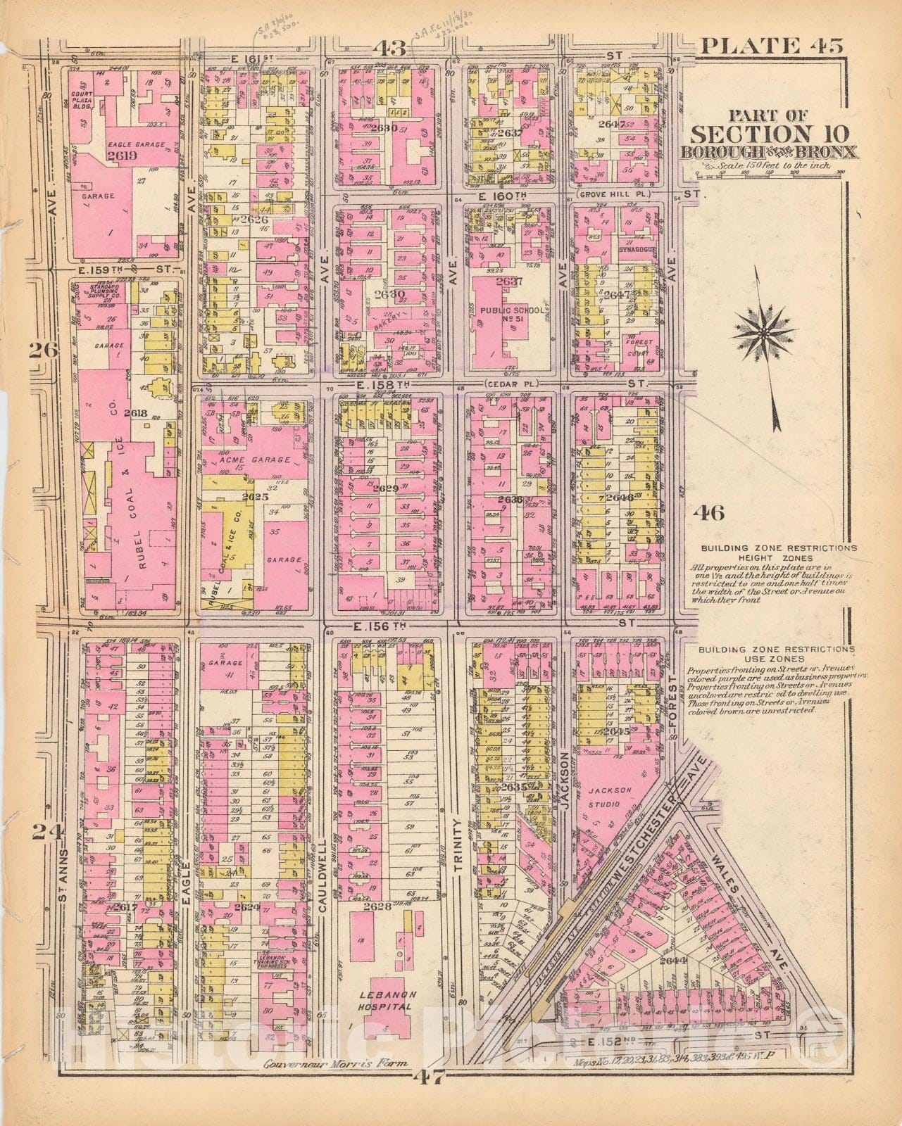 Historic Map : Borough of The Bronx, Sections 9-13, The Bronx 1928 Plate 045 , Vintage Wall Art