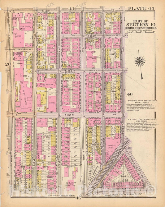 Historic Map : Borough of The Bronx, Sections 9-13, The Bronx 1928 Plate 045 , Vintage Wall Art