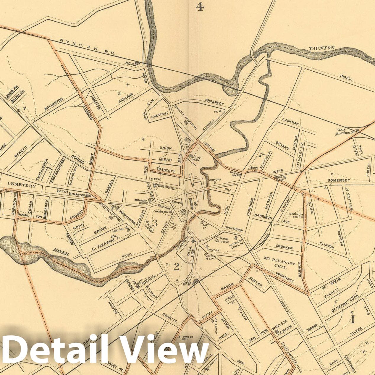 Historic Map : Atlas of Massachusetts, Taunton 1904 , Vintage Wall Art