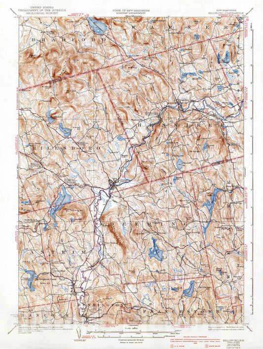 Historic Map : USGS 7.5 Minute Sheets and Quadrangles, Deering & Henniker & Hillsborough 1929 Topographic Map , Vintage Wall Art