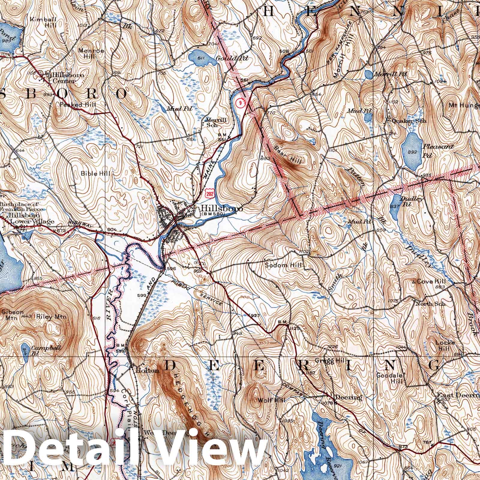 Historic Map : USGS 7.5 Minute Sheets and Quadrangles, Deering & Henniker & Hillsborough 1929 Topographic Map , Vintage Wall Art