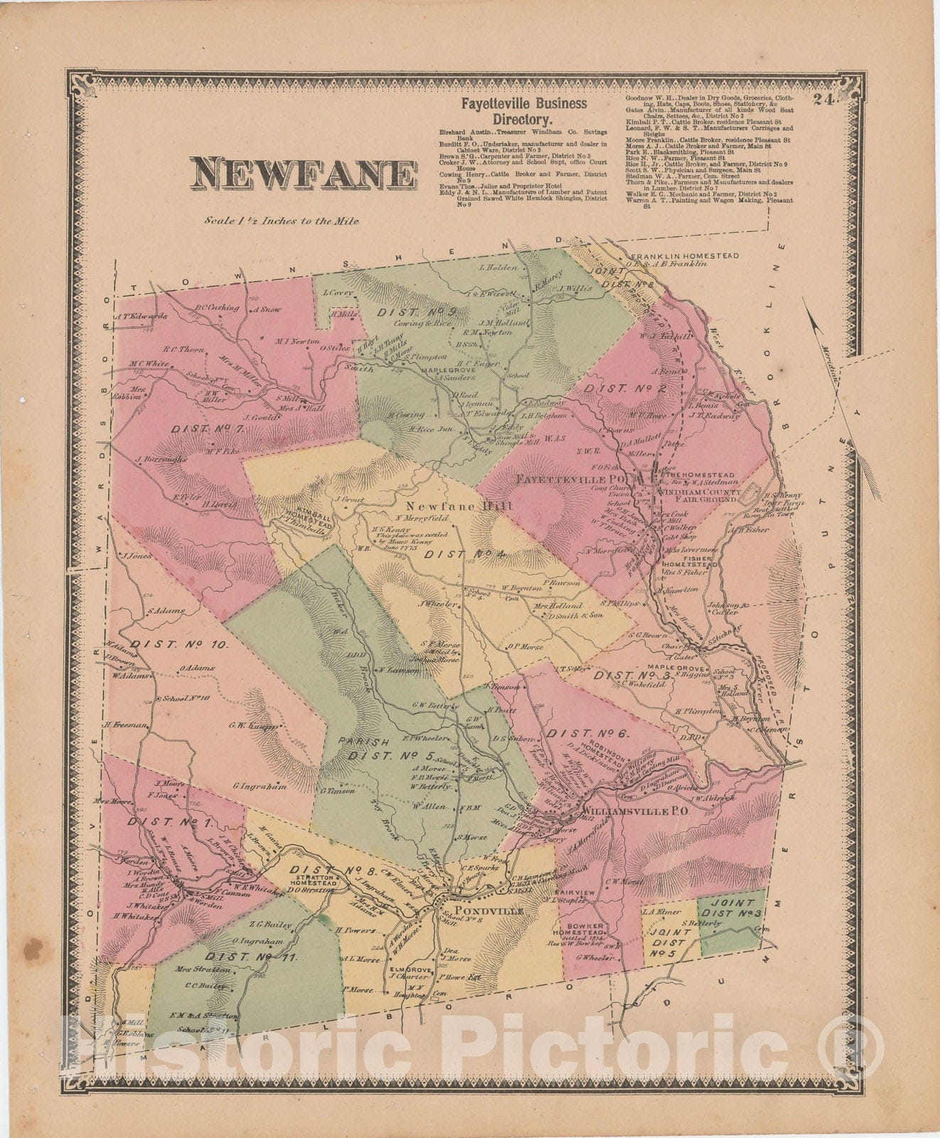 Historic Map : Atlas of Windham County, VT, Newfane 1869 , Vintage Wall Art