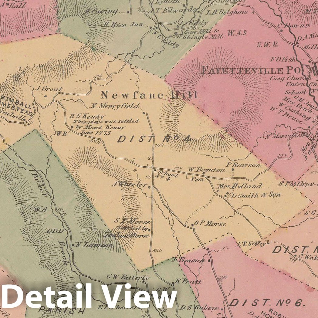Historic Map : Atlas of Windham County, VT, Newfane 1869 , Vintage Wall Art