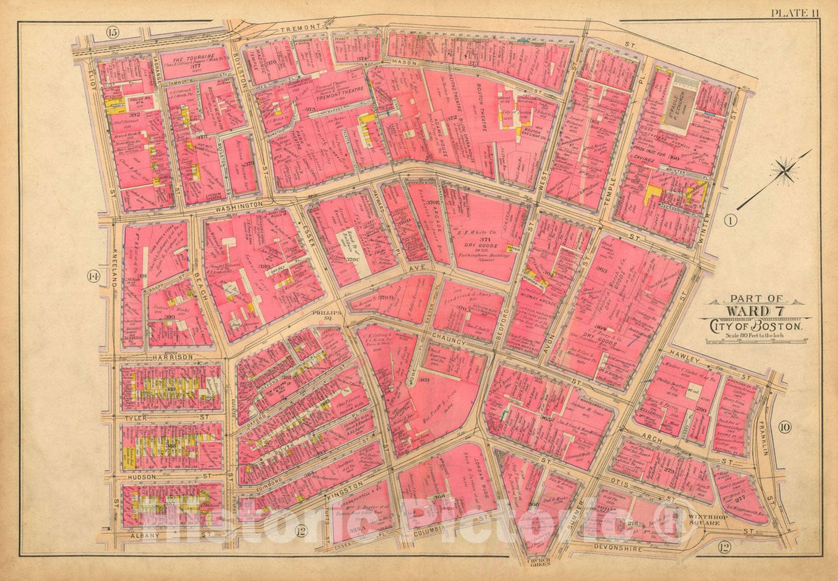 Historic Map : Atlas of Boston Proper, 1902 Plate 011 , Vintage Wall Art