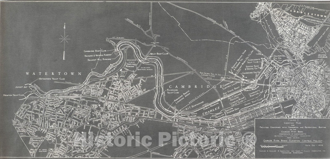 Historic Map : Charles River Basin Elevation Control Project 1959 , Vintage Wall Art