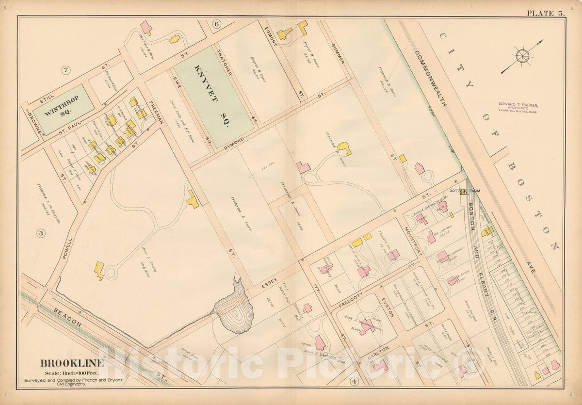 Historic Map : Atlas Town of Brookline, Brookline 1897 Plate 005 , Vintage Wall Art