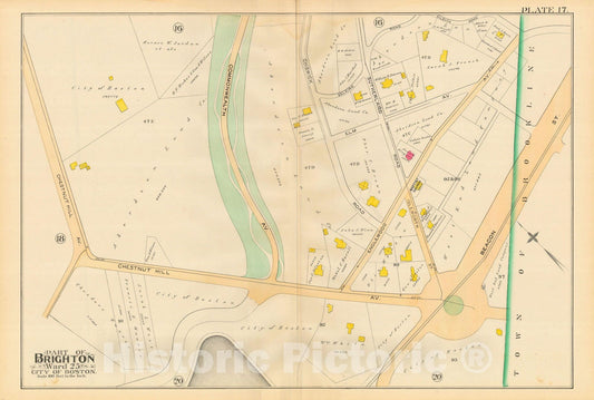 Historic Map : Atlas City of Boston, Volume 7, Brighton Mass., Brighton 1890 Plate 017 , Vintage Wall Art